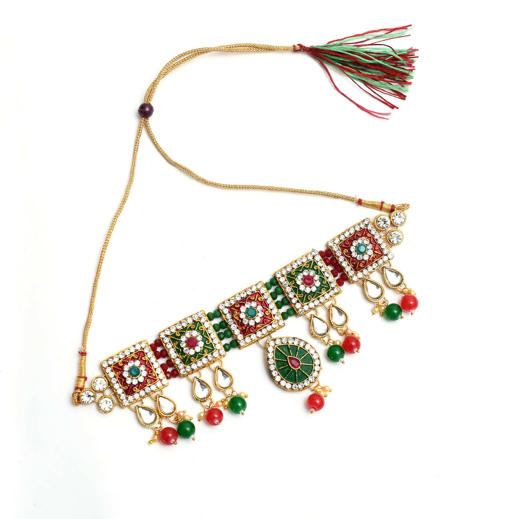 Mominos Fashion Johar Kamal Gold-Polished Brass Finish Meena & Pearls Work Choker For Women | Grab2Buy