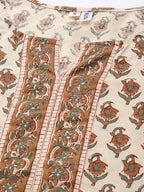 Yufta Women Beige Ethnic Motifs Printed Pure Cotton Kurta with Trouser & Dupatta | Grab2Buy