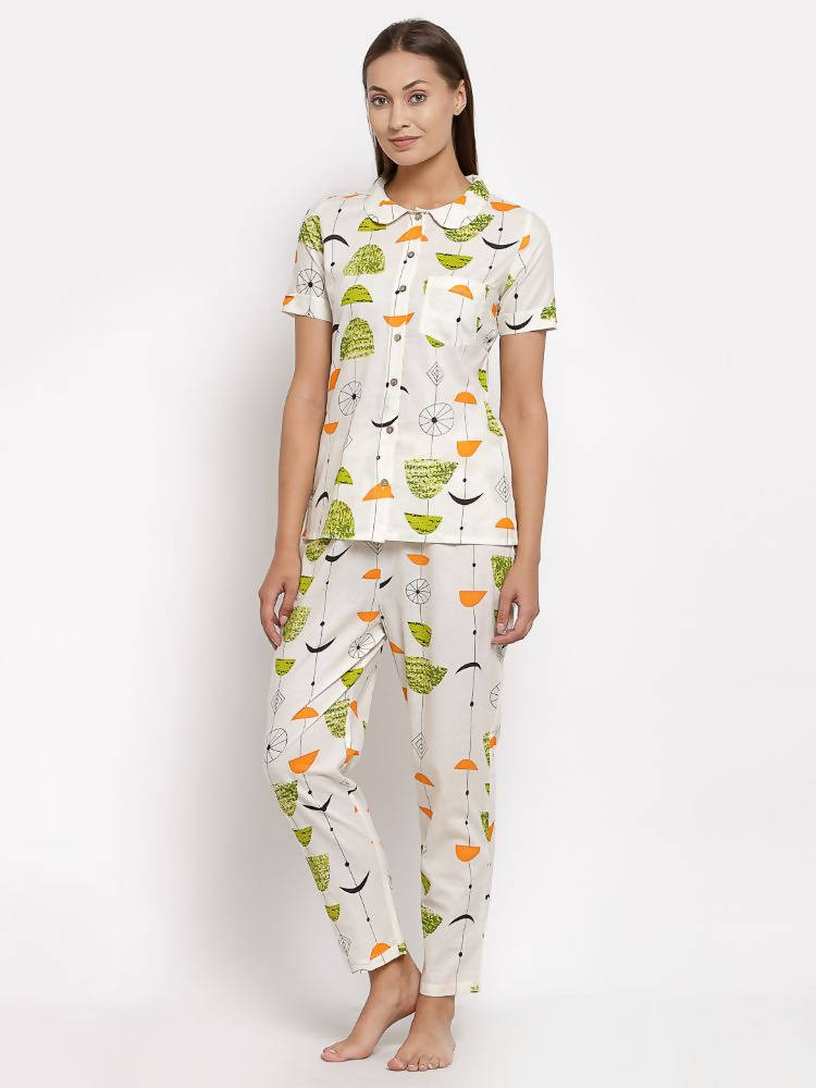 Myshka Women's Multi Cotton Printed Half Sleeve Collar Neck Casual Night suit | Grab2Buy