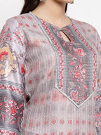 Myshka Women's Beautiful Multi Cotton Printed 3/4 Sleeve Round Neck Casual Kurta | Grab2Buy