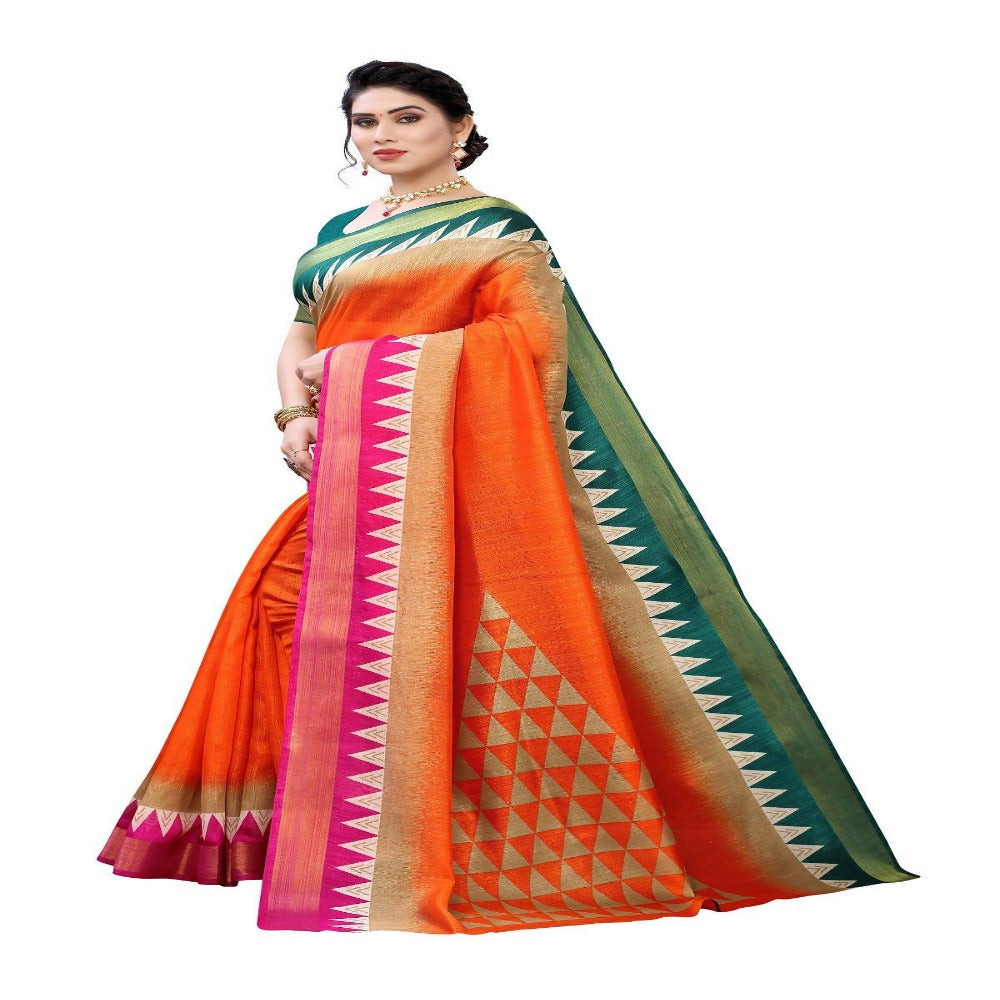 Vamika Orange Linen Jari Border Saree (GUNJAN Orange) | Grab2Buy