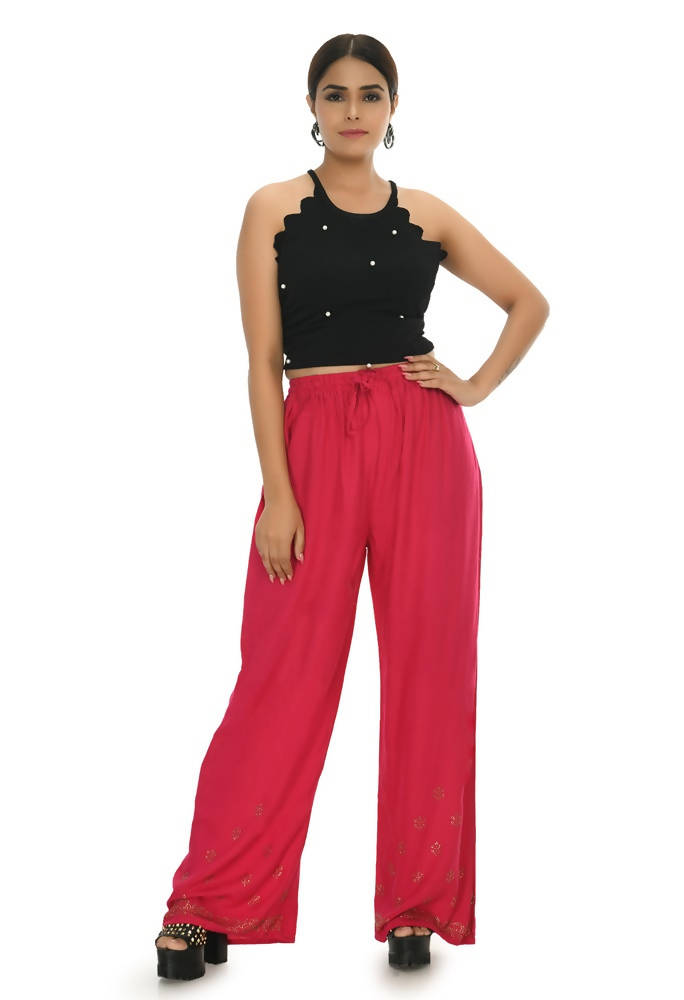 Mominos Fashion Moeza Reyon Cotton Red Color Sirsoki Work Palazzo | Grab2Buy
