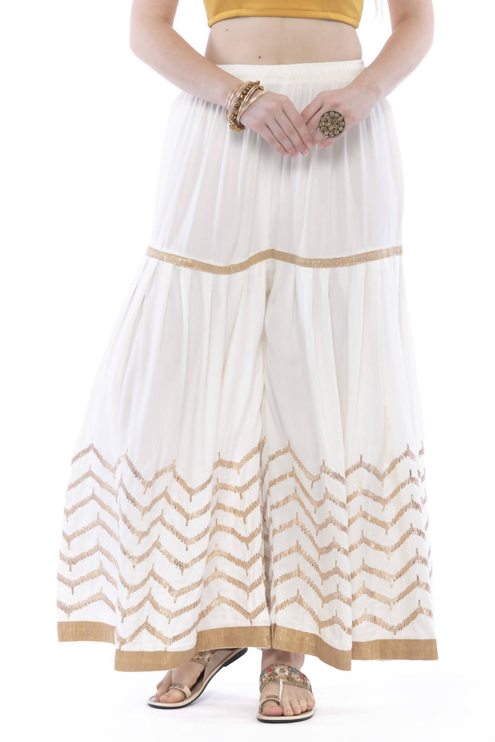 Mominos Fashion Latest Cotton Off White Gota Print Sharara For Girls | Grab2Buy
