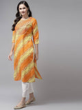 Yufta Women Yellow & White Bandhani Printed Kurta with Trouser | Grab2Buy