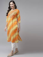 Yufta Women Yellow & White Bandhani Printed Kurta with Trouser | Grab2Buy