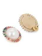 Pearl Studs with Multi Stones- Ruby Raang | Grab2Buy