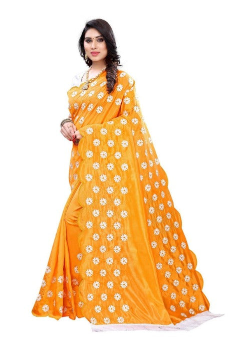 Vamika Zoya Silk Embroidered Yellow Saree (RAKHI MUSTARD) | Grab2Buy