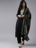 Yufta Women Black & Beige Yoke Design Kurta with Trouser & Dupatta | Grab2Buy