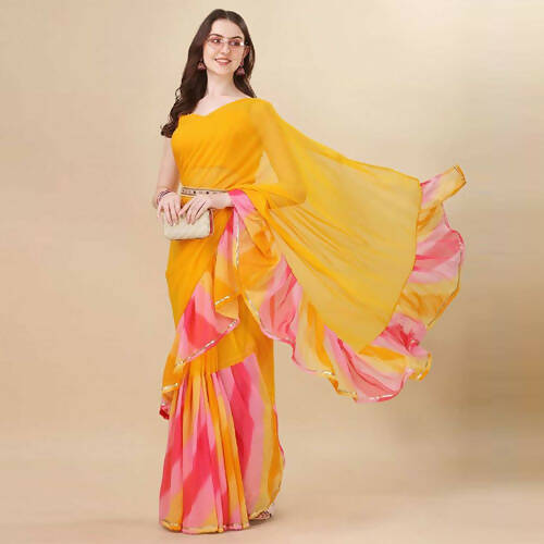 Women's Partywear Designer Yellow Georgette Fancy Saree - Dyuti | Grab2Buy