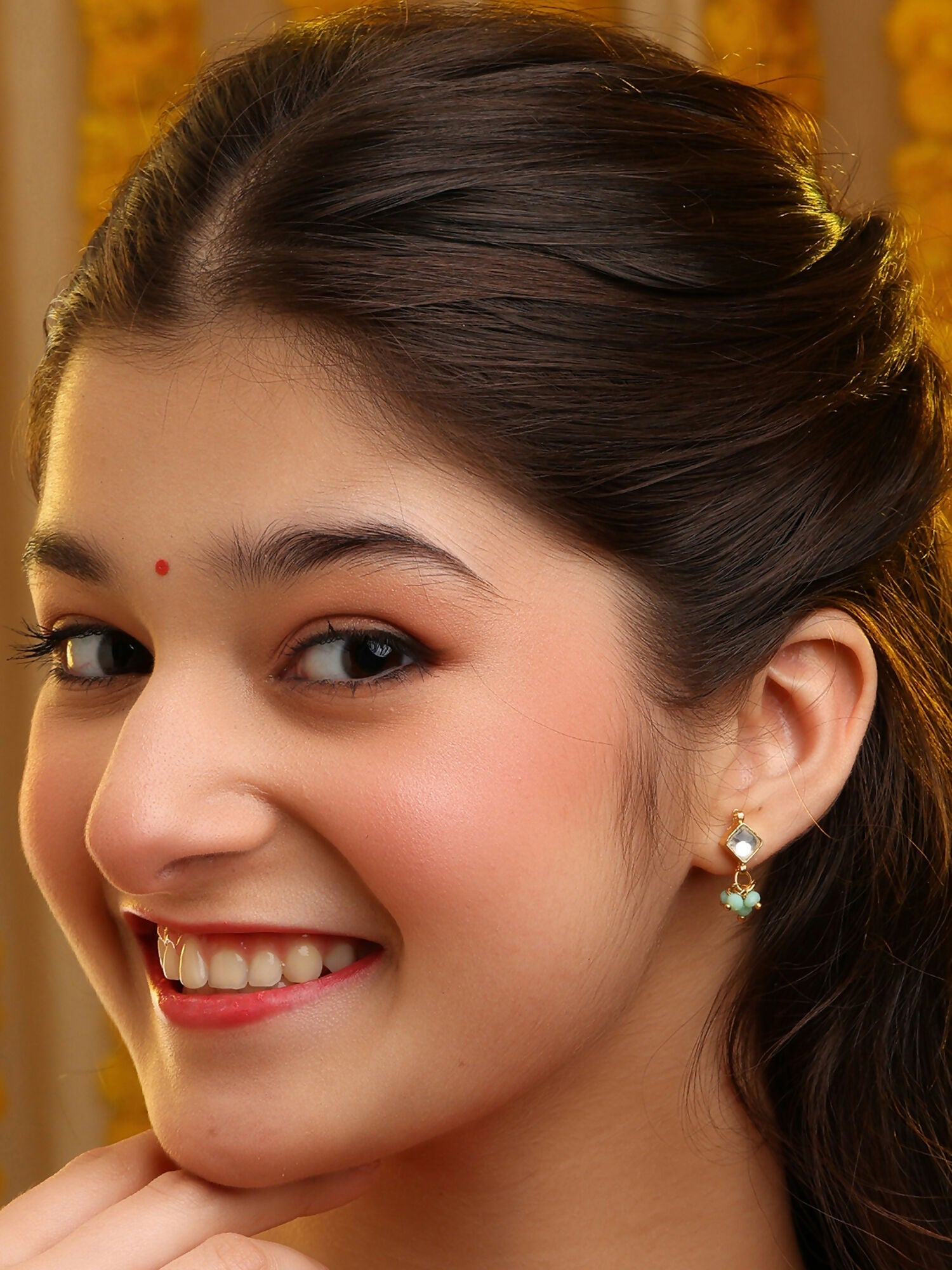 Ruby Raang Diamond Pearl Dangling Earrings | Grab2Buy