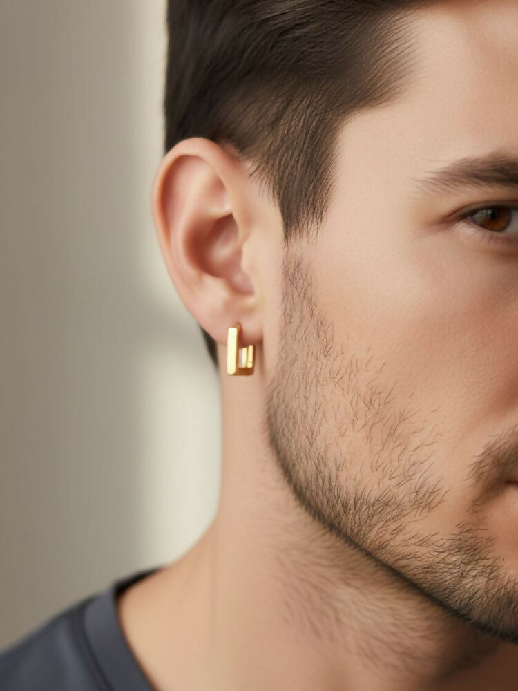 NVR Men's Gold Plated Geomatric Shaped Hoop Earrings | Grab2Buy