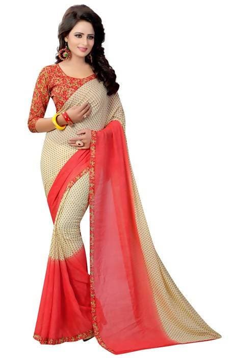 Vamika Red Georgette Printed Contemporary Saree (PADING RED) | Grab2Buy