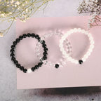 NVR Men & Women Transparent & White & Black Marbel Crystal Elasticated Bracelet | Grab2Buy