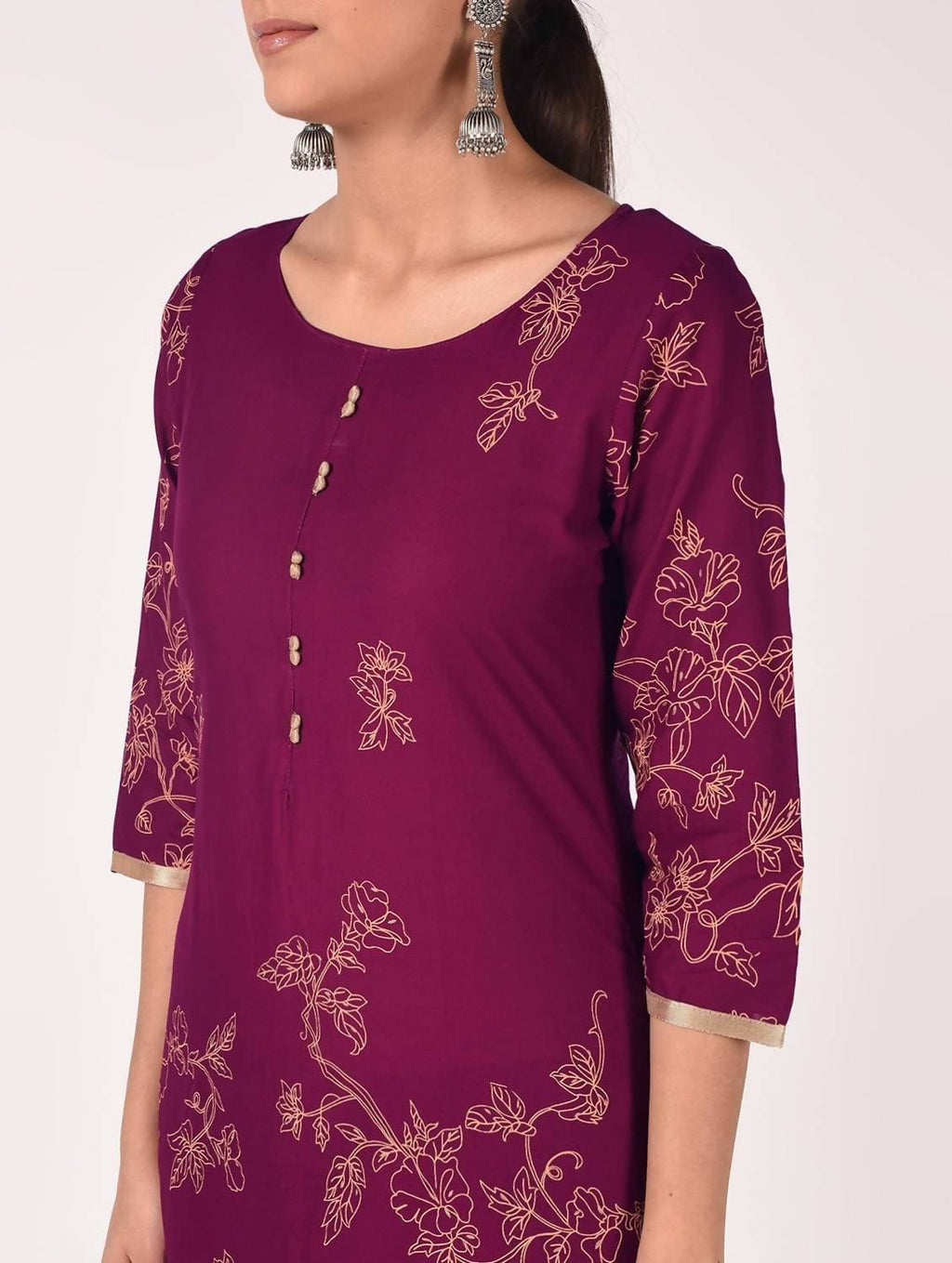 Cheera Hand Block Print Purple Color Straight Kurta | Grab2Buy