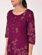 Cheera Hand Block Print Purple Color Straight Kurta | Grab2Buy