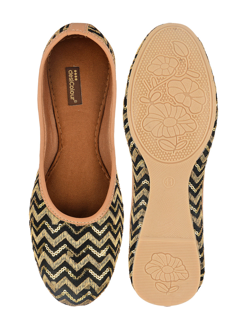 Desi Colour Women Indian Ethnic Footwear-Black Chevron | Grab2Buy