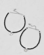 VOJ Set of 2 Butterfly Black Beads Anklet