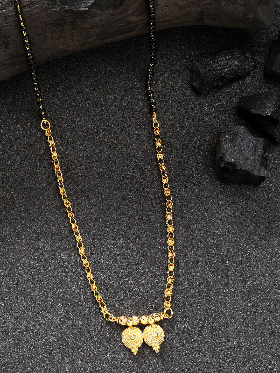 NVR Women's Set of 2 Gold-Polished Black Beaded Mangalsutra