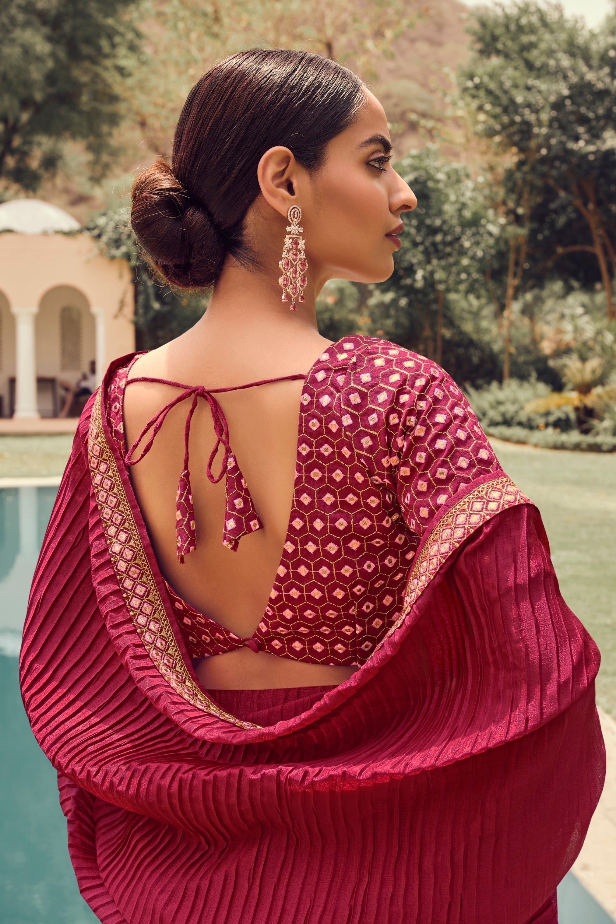 Designer Crush Vichitra Maroon Silk Saree With Heavy Zari Embroidery Work - Kavira Bridalwear | Grab2Buy