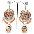MS Fashion India Muskan Fancy Glass Pearl Orange Enamel Chandbali Jhumka Earrings | Grab2Buy