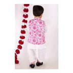 Little Bansi Boys Pink and White Color Bengali Kantha work floral Jacket with Kurta and Dhoti | Grab2Buy