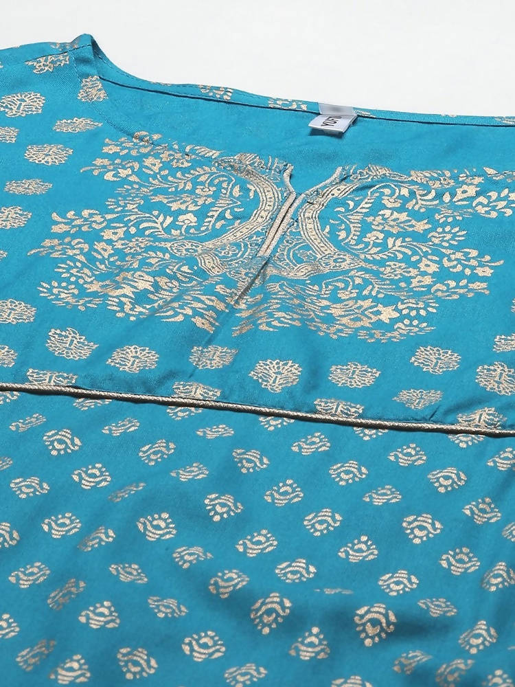 Yufta Women Teal Blue & Off-White Printed Kurta with Trouser & Dupatta | Grab2Buy