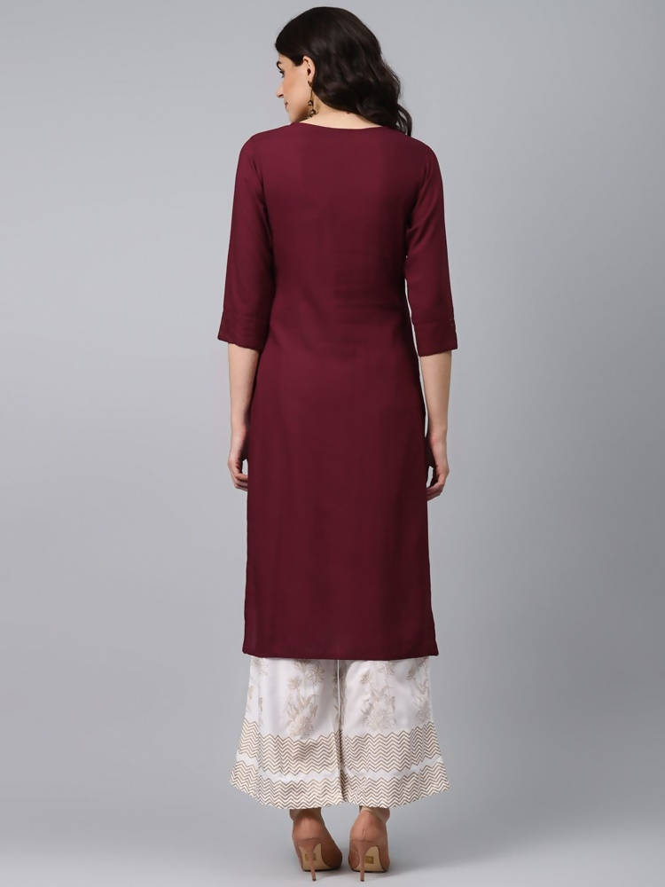 Yufta Women Maroon Self Design Kurta with Palazzo | Grab2Buy