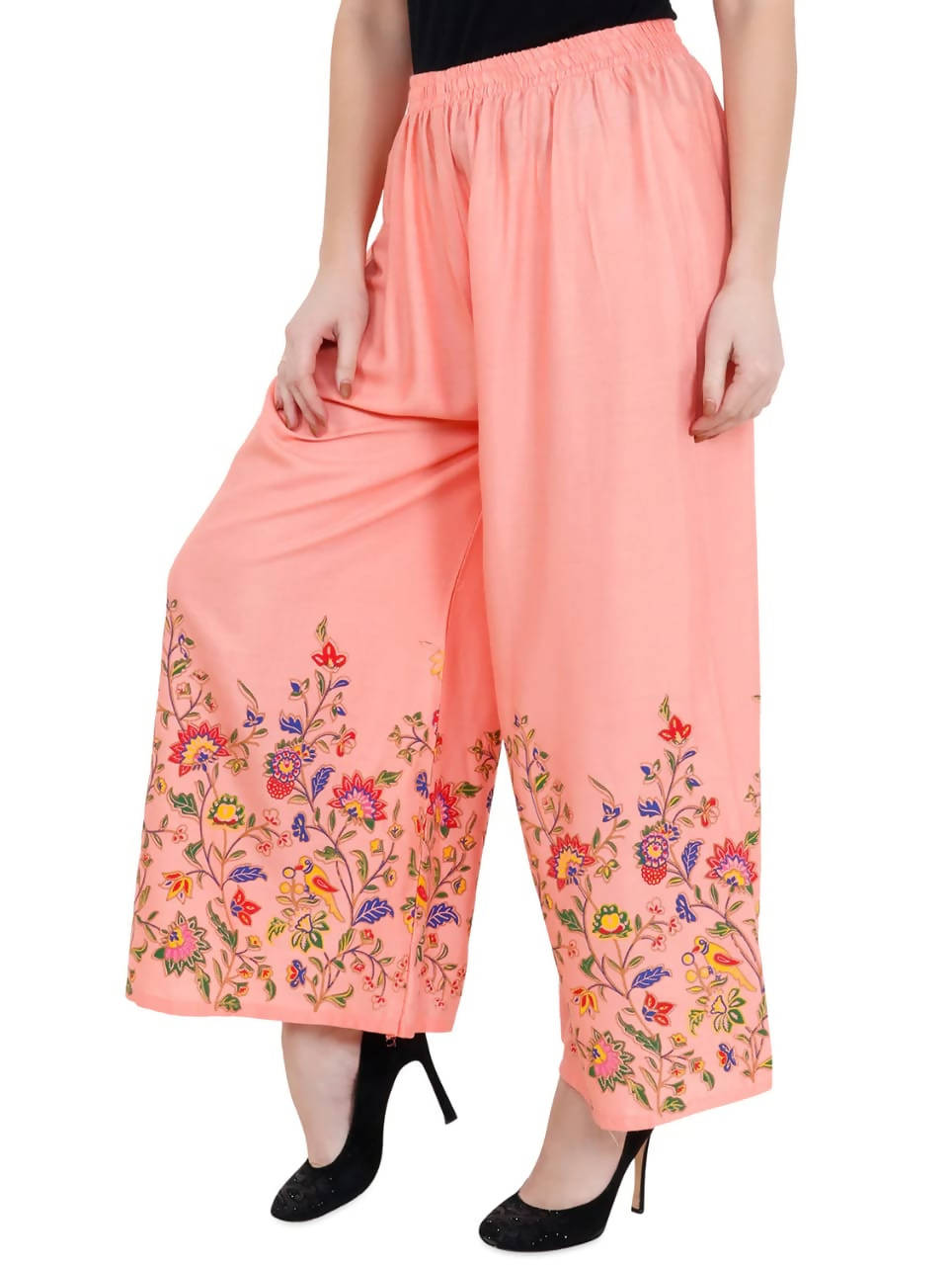 Mominos Fashion Peach Floral Design Palazzo | Grab2Buy
