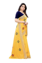 Vamika Chanderi Cotton Box Designed Embroidery Yellow Saree (Dixa Yellow) | Grab2Buy
