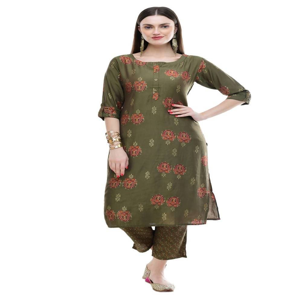 Lagi Women's Green Printed Straight Kurta & Pant (MC38A) | Grab2Buy