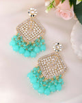 VOJ Gold-Polished Kundan And Teal Stone Studded Drop Earrings | Grab2Buy