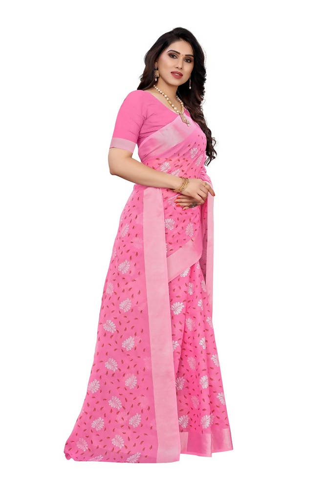Vamika Light Pink Linen Jari Border Saree | Grab2Buy