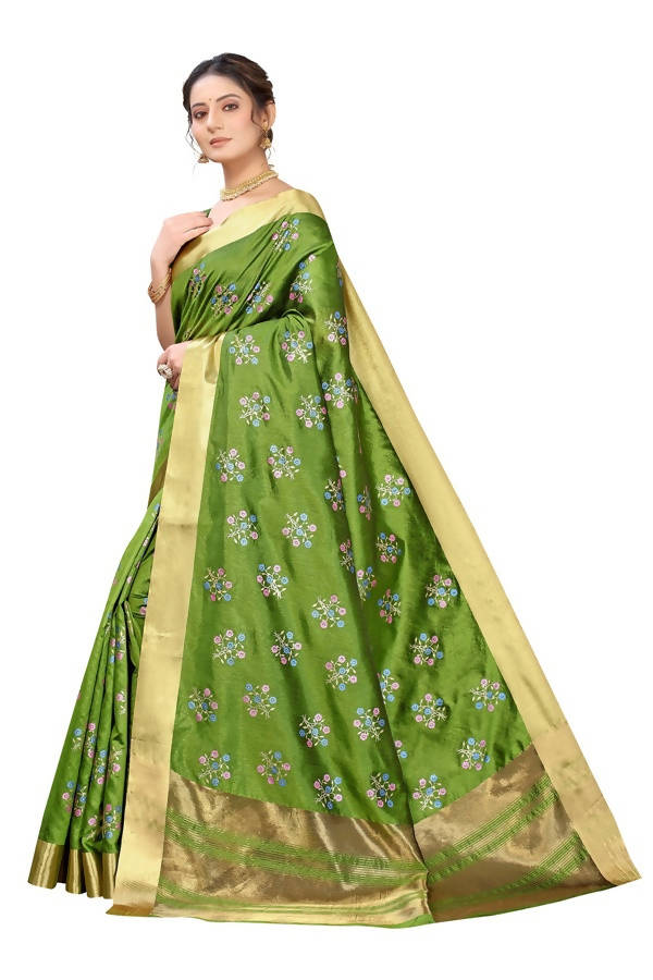Vamika Green Cotton Polyster Silk Weaving Saree (Kerala Cherry) | Grab2Buy