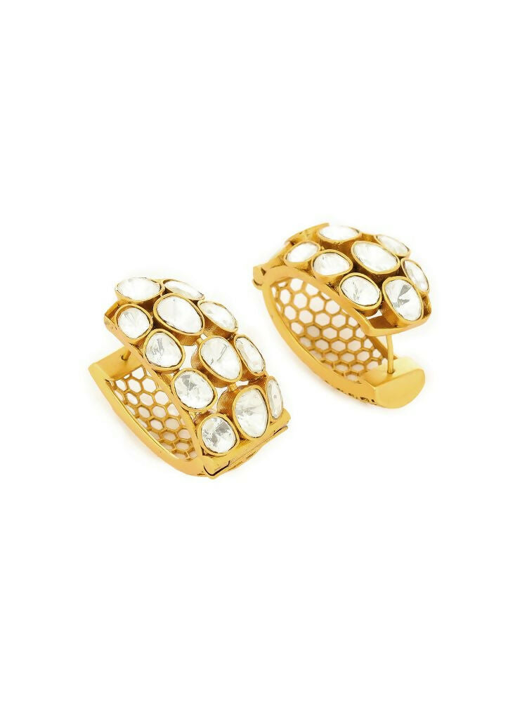 Glass Kundan Circular Earrings - Ruby Raang | Grab2Buy