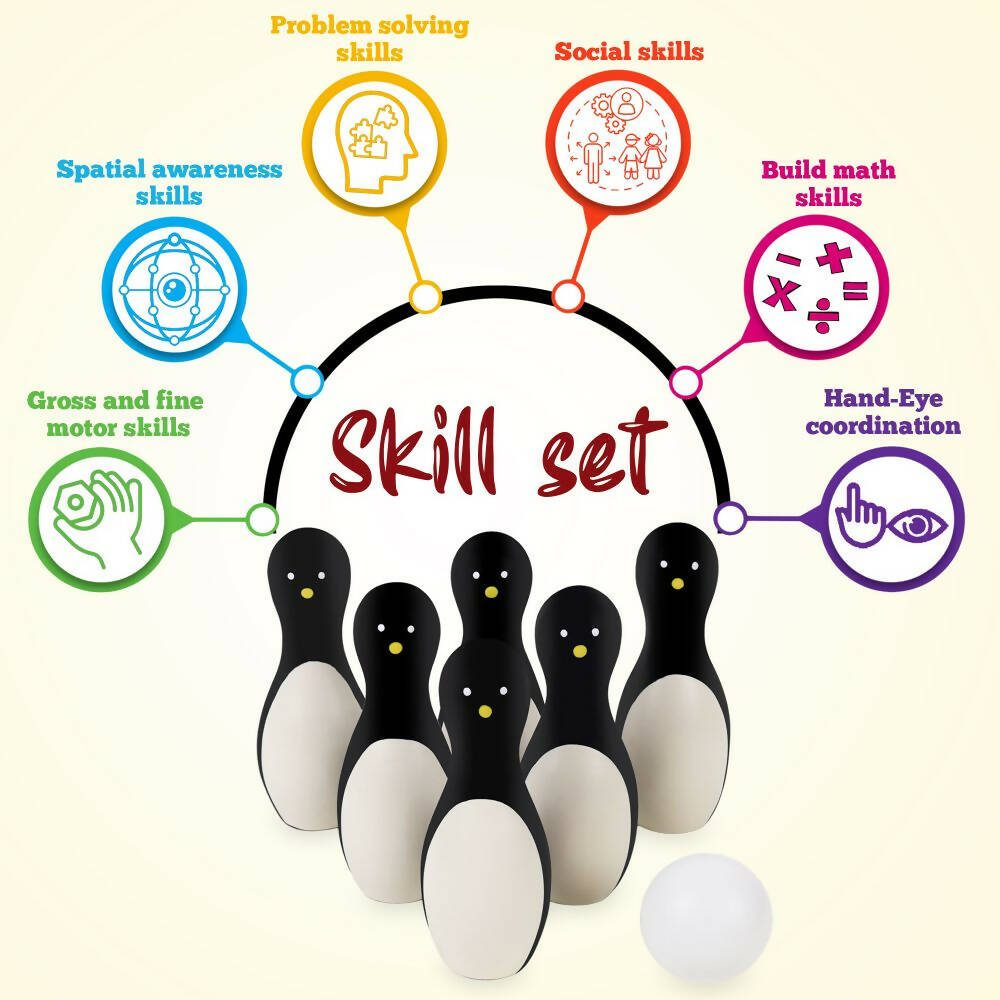 Matoyi Wooden Penguin Bowling Set For Kids | Grab2Buy