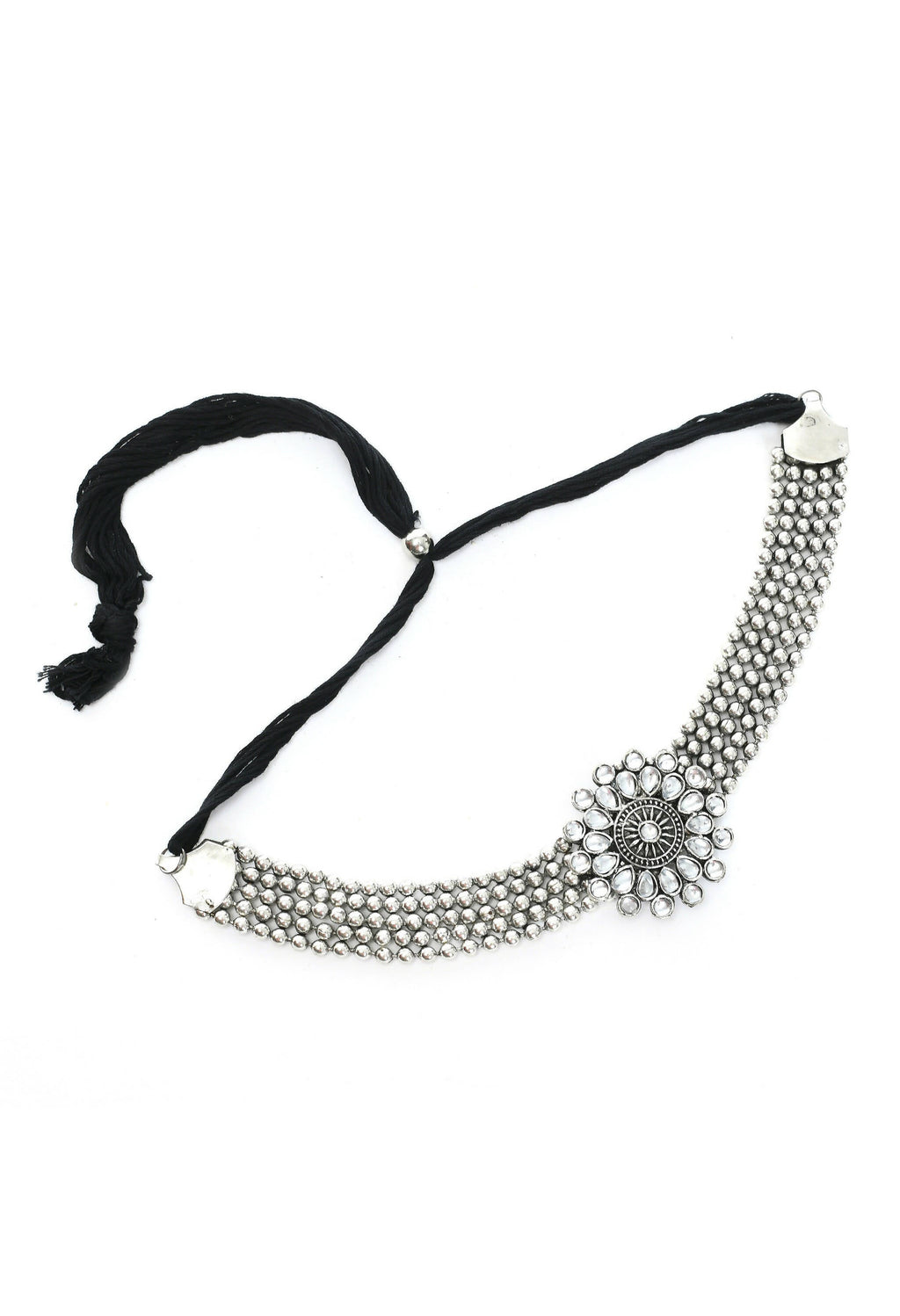 Mominos Fashion Johar Kamal Oxidised Silver-Plated Brass Finish Kundan Choker For Women (Silver) | Grab2Buy