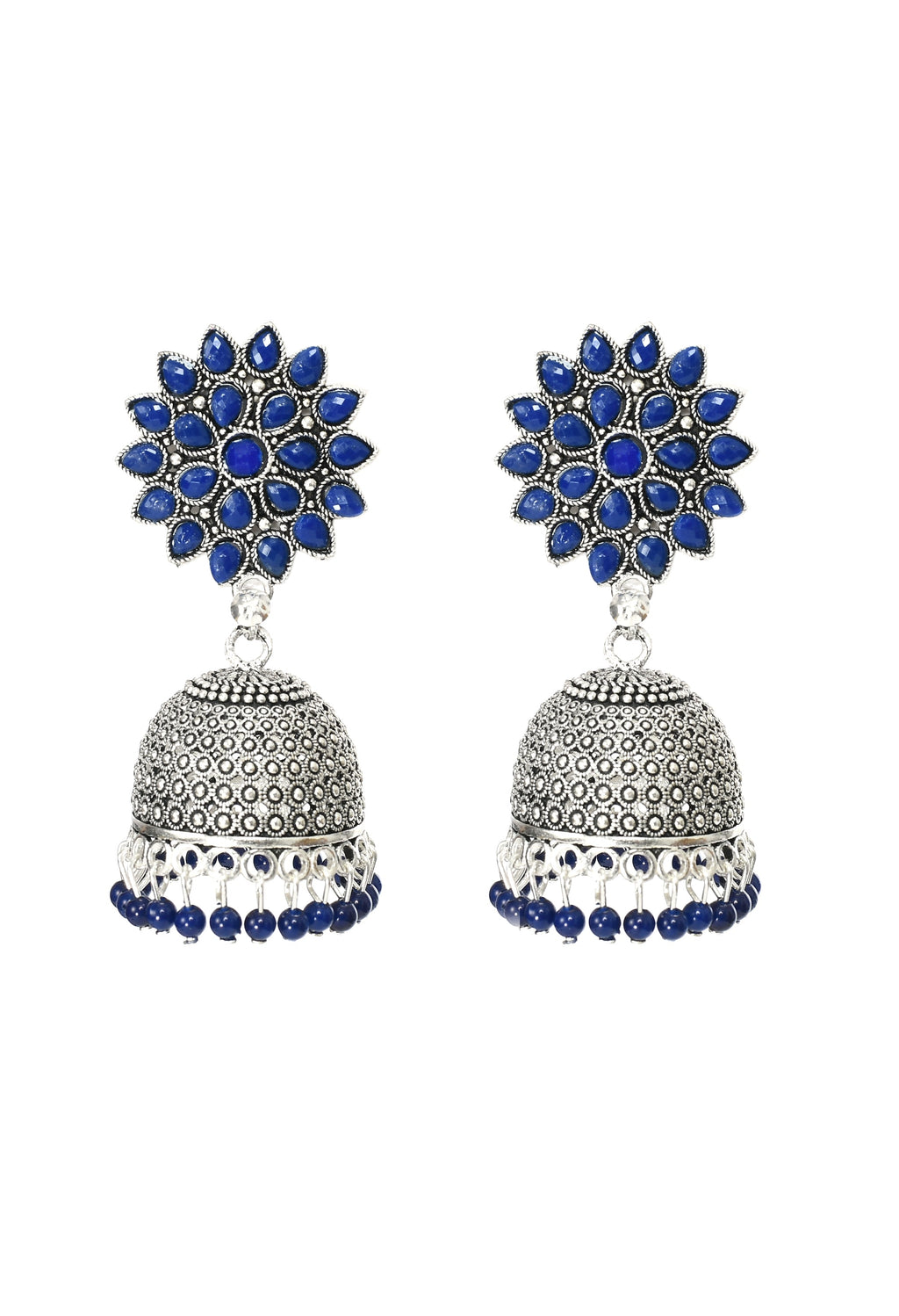Mominos Fashion Joharkamal Kundan work Jhumka with Blue Beads | Grab2Buy