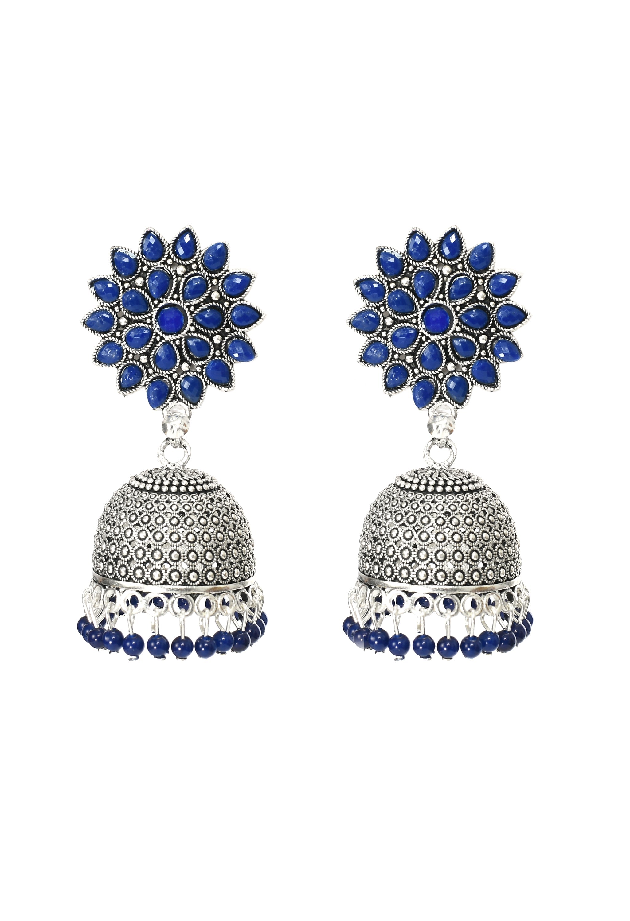Mominos Fashion Joharkamal Kundan work Jhumka with Blue Beads | Grab2Buy