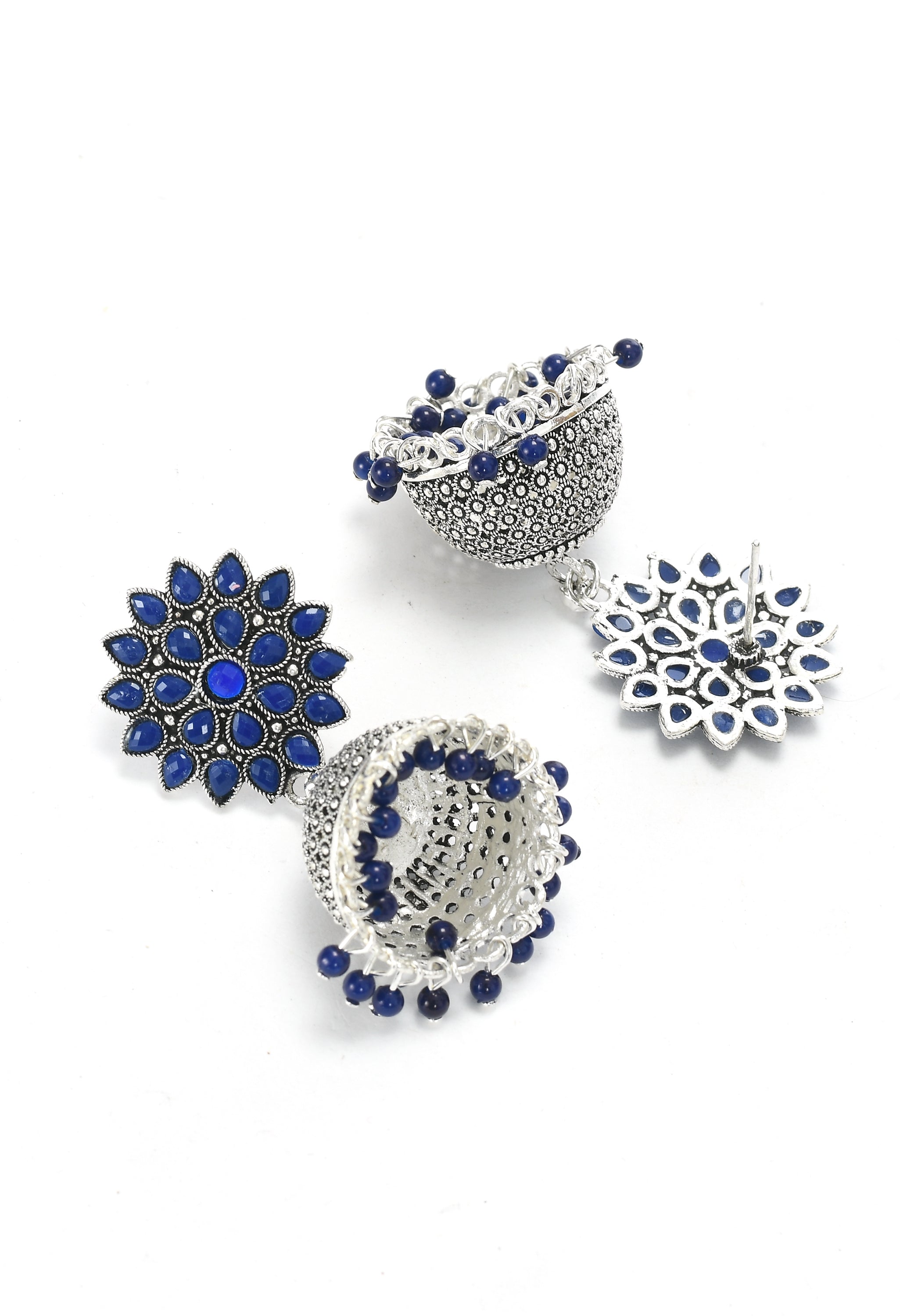 Mominos Fashion Joharkamal Kundan work Jhumka with Blue Beads | Grab2Buy