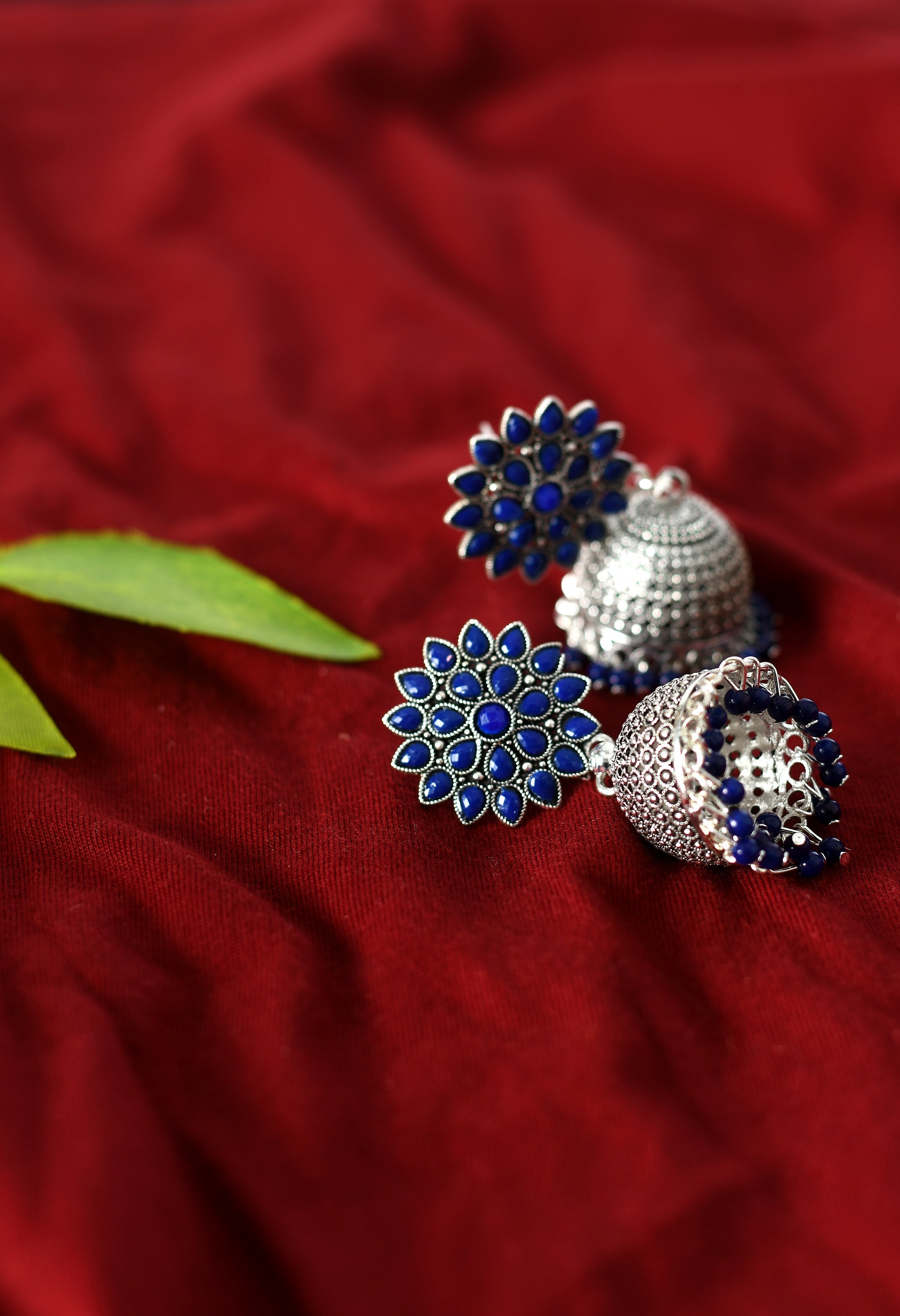 Mominos Fashion Joharkamal Kundan work Jhumka with Blue Beads | Grab2Buy