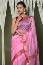 Very Much Indian Handloom Cotton Silk Saree With Sleek Golden Border - rose pink | Grab2Buy