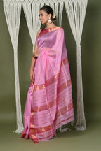Very Much Indian Handloom Cotton Silk Saree With Sleek Golden Border - rose pink | Grab2Buy