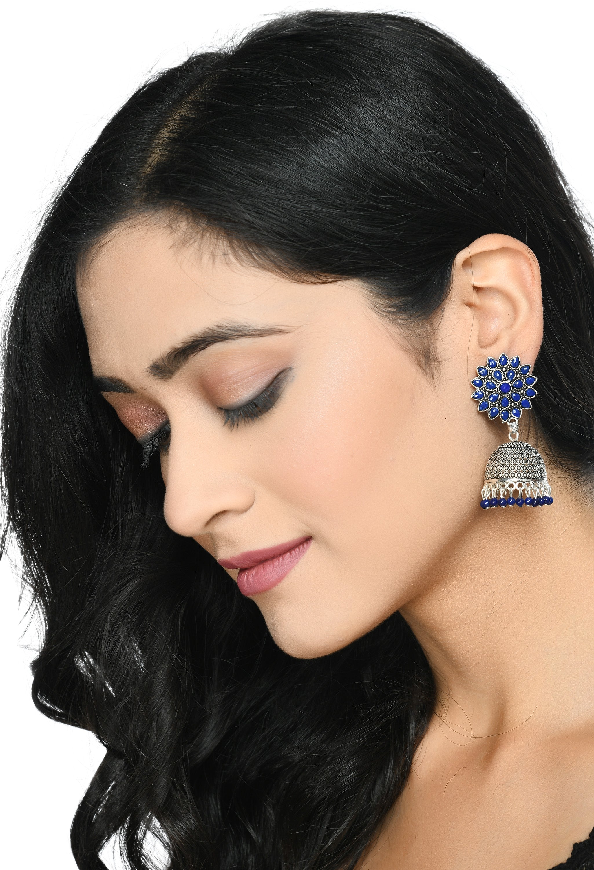 Mominos Fashion Joharkamal Kundan work Jhumka with Blue Beads | Grab2Buy