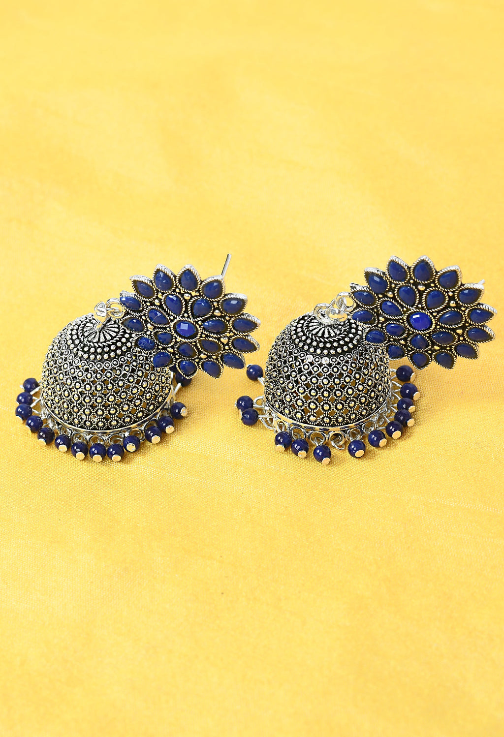 Mominos Fashion Joharkamal Kundan work Jhumka with Blue Beads | Grab2Buy