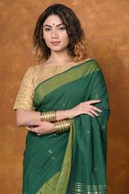 Very Much Indian EXCLUSIVE! Handloom Pure Cotton Paithani With Asawali Pallu - Dark Green | Grab2Buy
