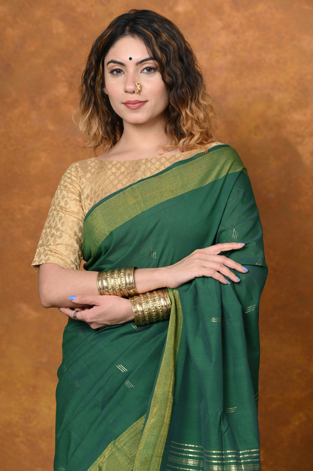 Very Much Indian EXCLUSIVE! Handloom Pure Cotton Paithani With Asawali Pallu - Dark Green | Grab2Buy