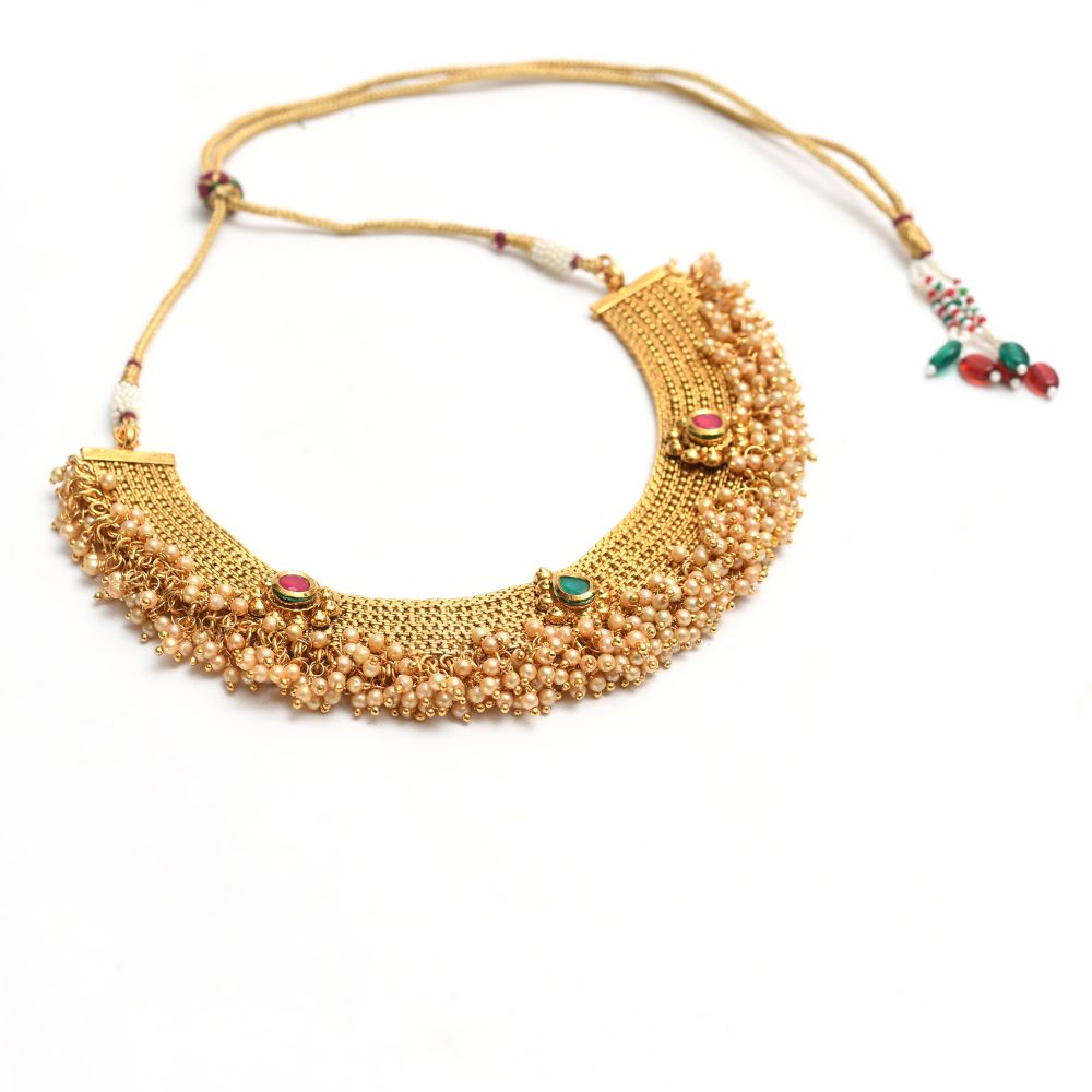Mominos Fashion Johar Kamal Gold-Polished Brass Finish Stone/Beads Choker For Women (Golden) | Grab2Buy