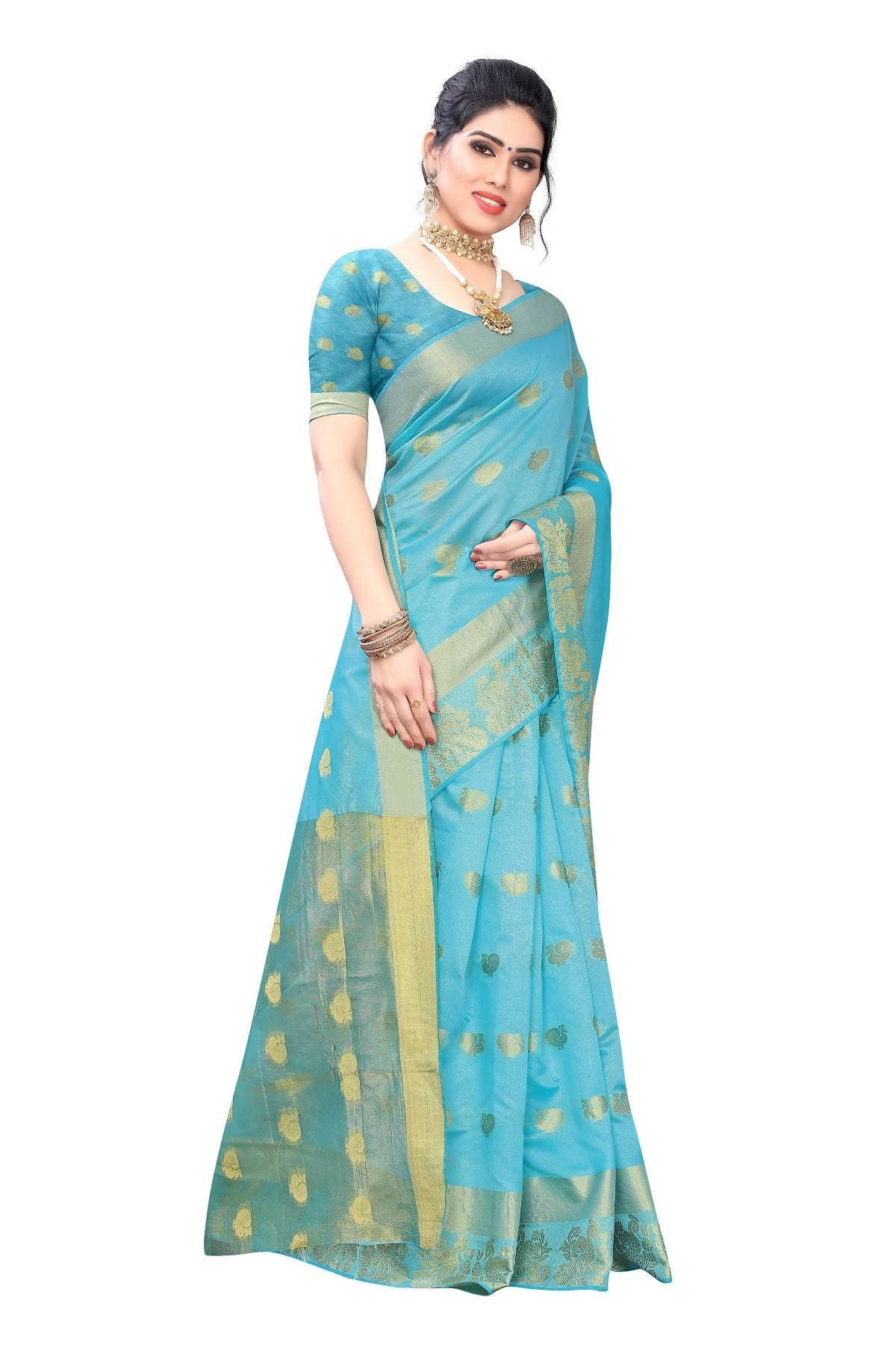 Vamika Banarasi Jacquard Weaving Sky Blue Saree | Grab2Buy