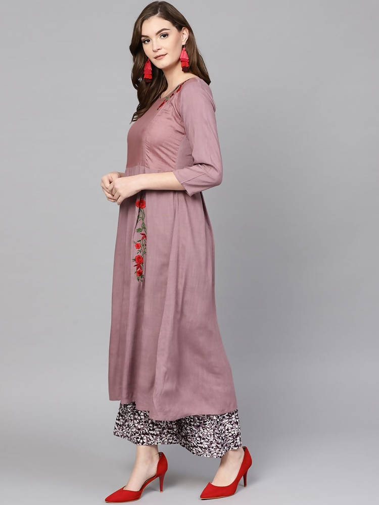 Yufta Women Mauve & Black Embroidered Kurta with Palazzo | Grab2Buy