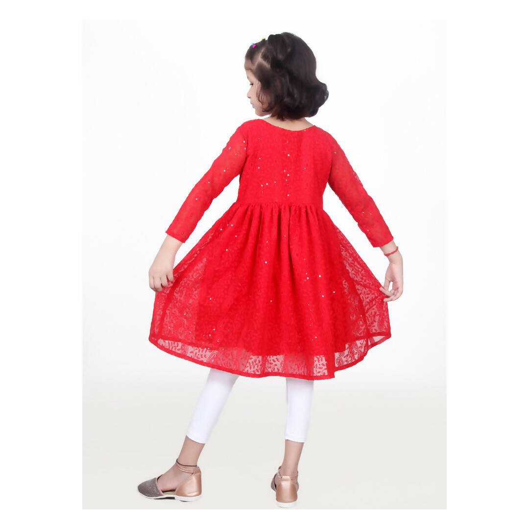 Akarshan viscose Lukhnowi Chikankari Anarkali kurta with Leggings - Red | Grab2Buy
